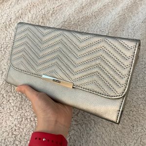 Guess Silver / Grey Leather Chevron Clutch